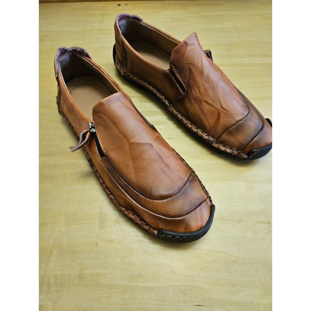 NEW 100% CAOUTCHOUC Sewn Brown Leather Slip On Sport Shoe Sz 45 M-12